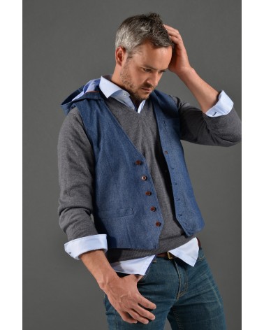 Blue Denim Button Front Waistcoat | New Look
