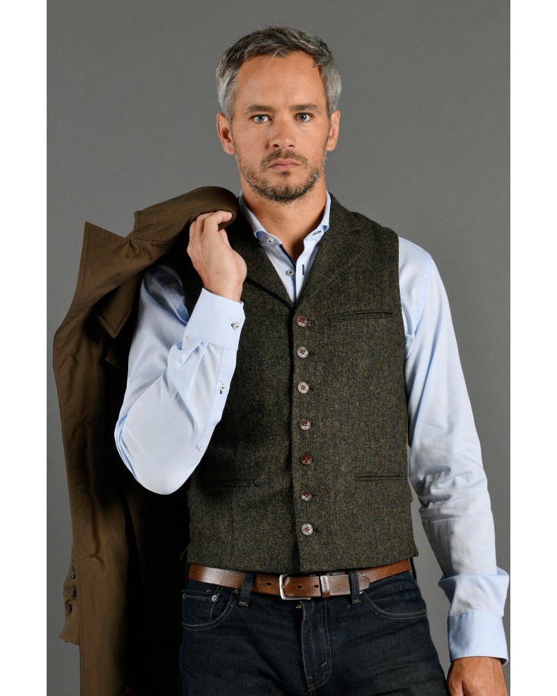  Gilet  sans  manches  tweed vert kaki Tom Clippertown 